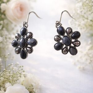 Chaps Black and Silver Floral Earrings